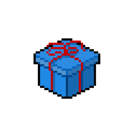 blue giftbox in pixel art styleのイラスト素材