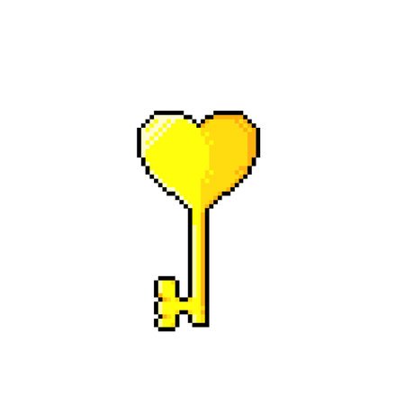 golden key with love shape in pixel art styleのイラスト素材