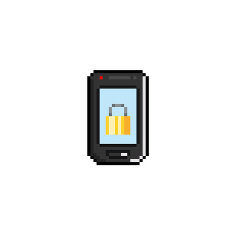 black phone with padlock sign in pixel art styleのイラスト素材