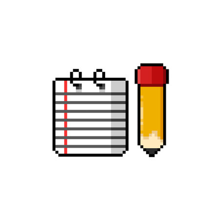 notes and pencil with pixel art styleのイラスト素材