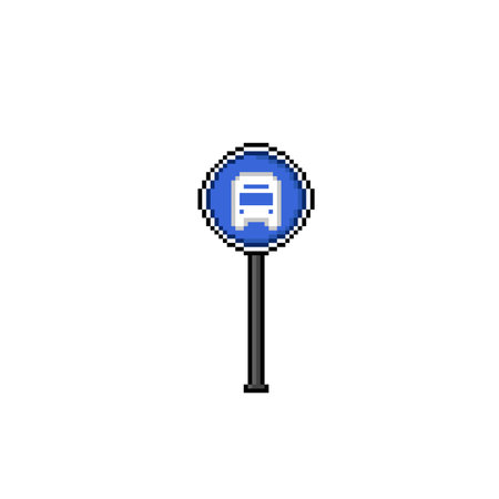 bus stop sign in pixel art styleのイラスト素材