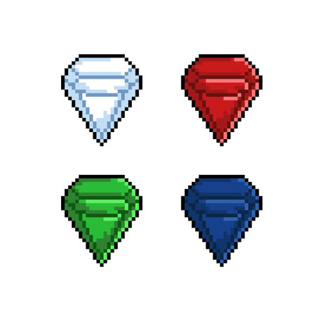 diamond set with different color in pixel art styleのイラスト素材