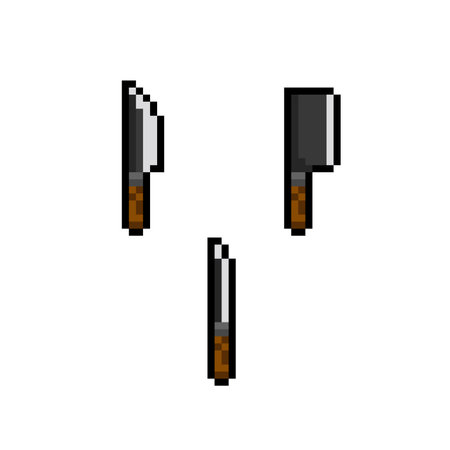three knife with different shape in pixel art styleのイラスト素材