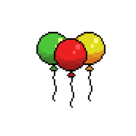 three balloon with different color in pixel art styleのイラスト素材