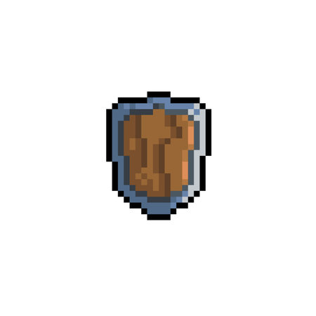 wooden shield in pixel art styleのイラスト素材