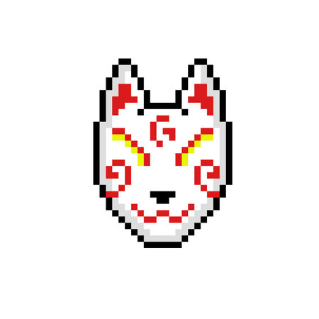 white fox mask in pixel art styleのイラスト素材