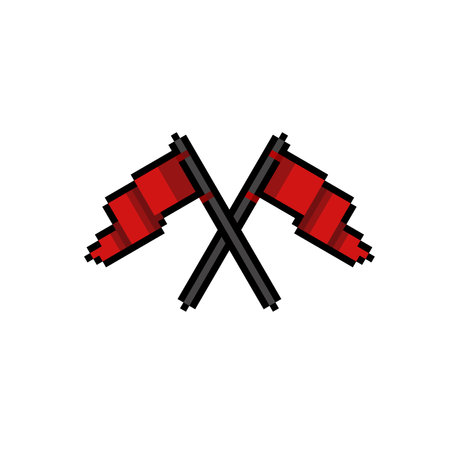 two red flag in pixel art styleのイラスト素材