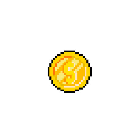 gold coin with dollar sign in pixel art styleのイラスト素材