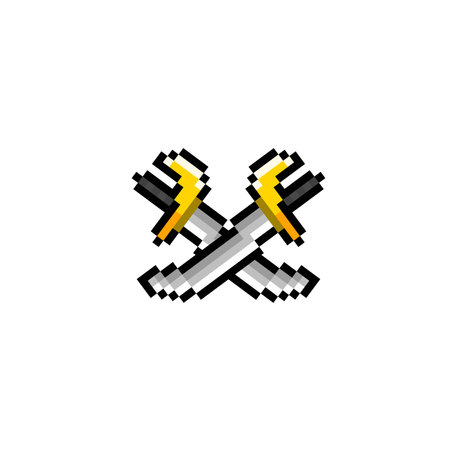 crossed sword in pixel art styleのイラスト素材