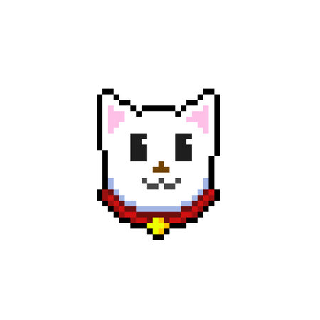 white cat head in pixel art styleのイラスト素材