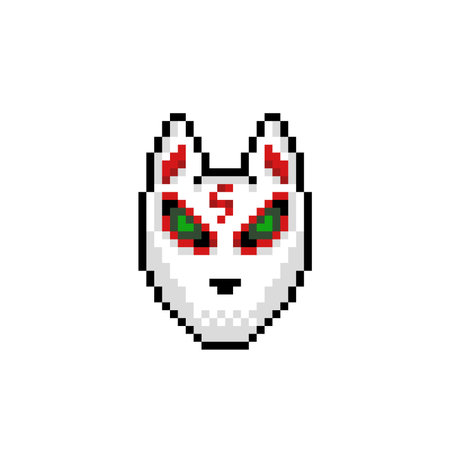 white fox head in pixel art styleのイラスト素材