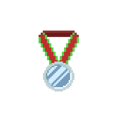 silver medal in pixel art styleのイラスト素材