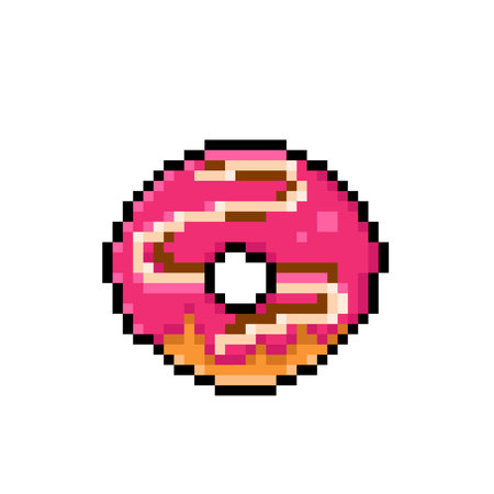 strawberry doughnut in pixel art styleのイラスト素材