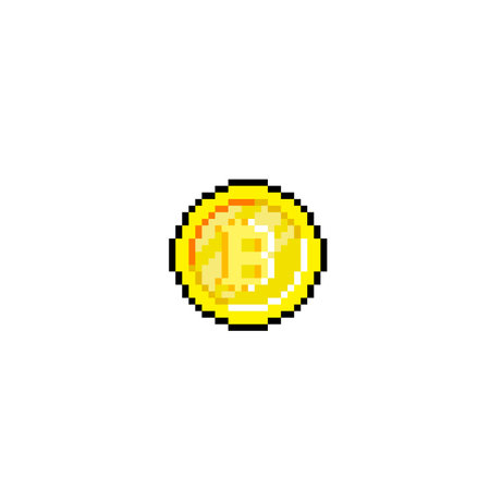 gold coin with bitcoin sign in pixel art styleのイラスト素材