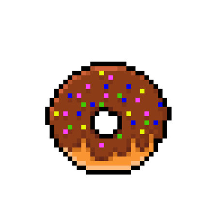chocolate doughnut in pixel art styleのイラスト素材
