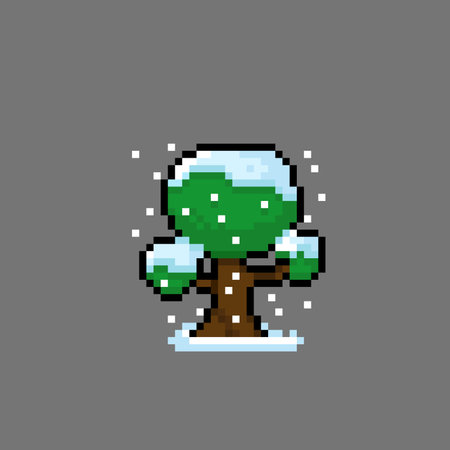 snowed tree in pixel art styleのイラスト素材