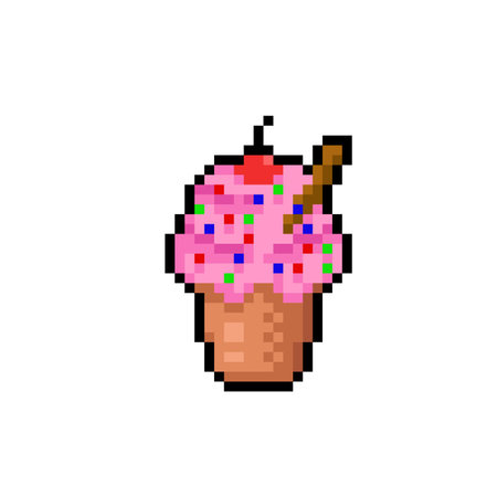 strawberry ice cream in pixel art styleのイラスト素材