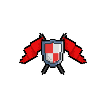 shield with two red flag in pixel art styleのイラスト素材