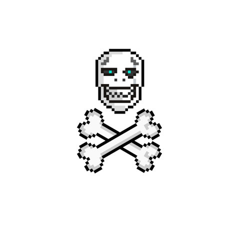 skull head with crossed bone in pixel art styleのイラスト素材
