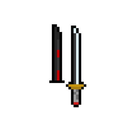 single sword with scabbard in pixel art styleのイラスト素材