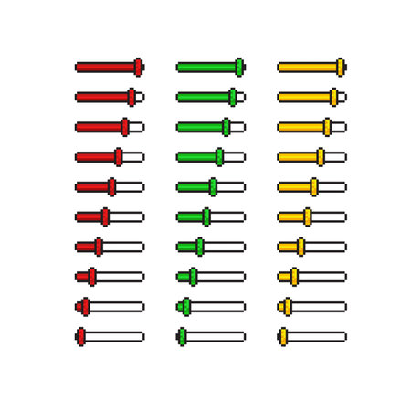 Vector illustration of a set of colored slider buttons for a volume option.のイラスト素材