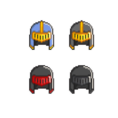 Set of pixel art helmets. Vector illustration isolated on white background.のイラスト素材