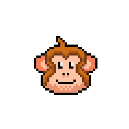 Pixel 8 bit monkey head isolated on white background. Vector illustration.のイラスト素材
