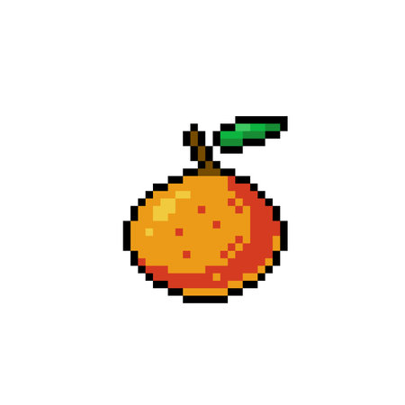 Pixel art orange fruit isolated on white background. 8 bit. Vector illustrationのイラスト素材