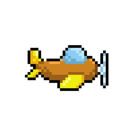 Pixel art airplane isolated on white background. 8 bit retro video game illustration.のイラスト素材
