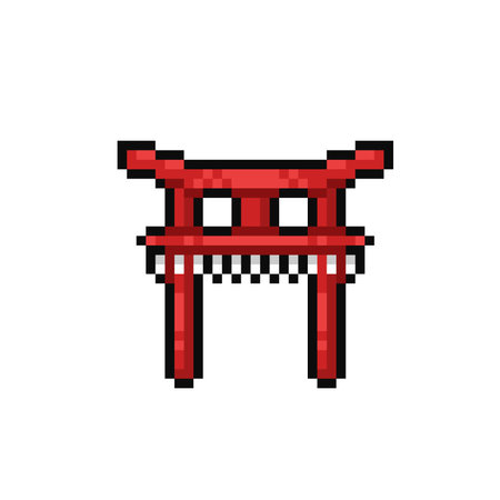 Vector pixel art japanese gate. Isolated on a white background.のイラスト素材