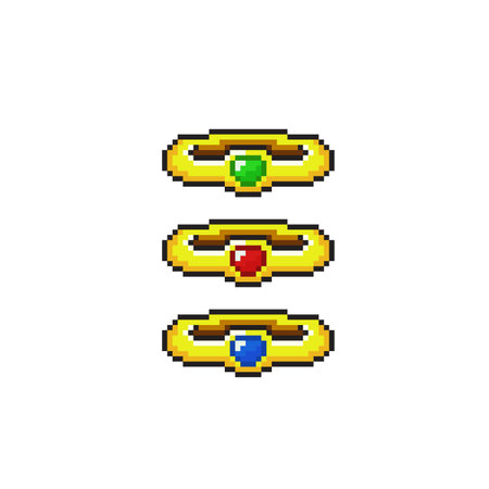 golden ring with different gemstone color in pixel art styleのイラスト素材