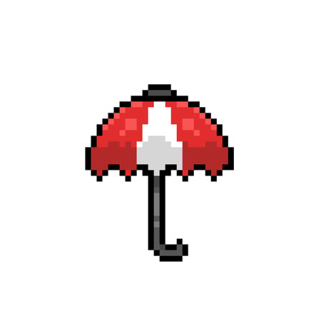 red and white umbrella in pixel art styleのイラスト素材