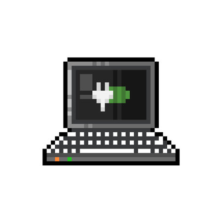 laptop with charging screen in pixel art styleのイラスト素材