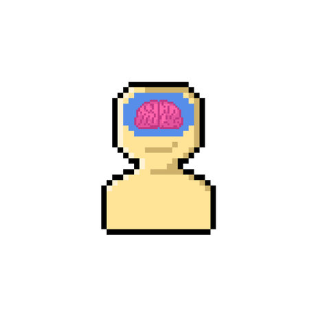 brain in head sign in pixel art styleのイラスト素材