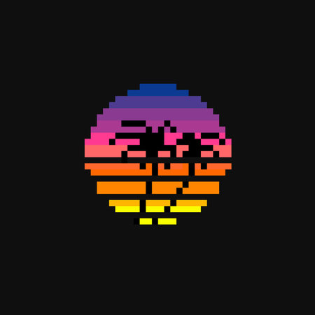 tropical sunset in pixel art styleのイラスト素材