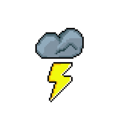 cloud with thunder sign in pixel art styleのイラスト素材