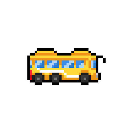 school bus in pixel art styleのイラスト素材