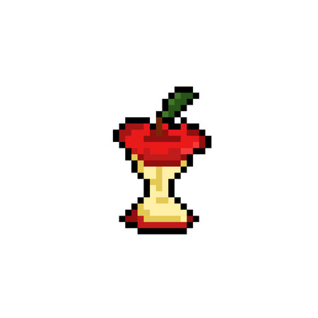 eaten apple in pixel art styleのイラスト素材