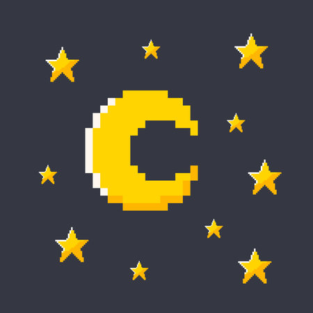 moon and stars in pixel art styleのイラスト素材
