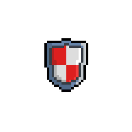 red and white iron shield in pixel art styleのイラスト素材