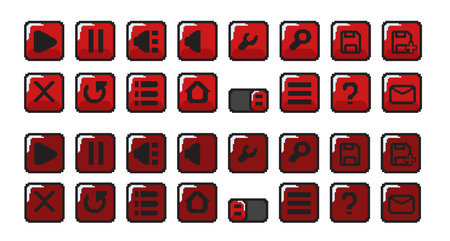 red button game ui in pixel art styleのイラスト素材