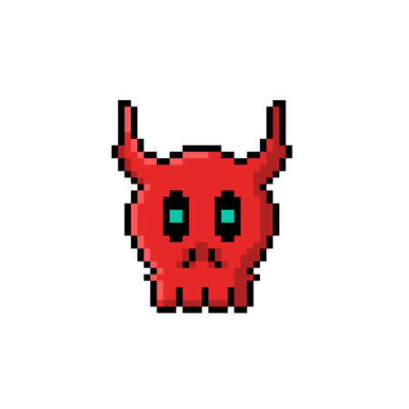 red skull head in pixel art styleのイラスト素材
