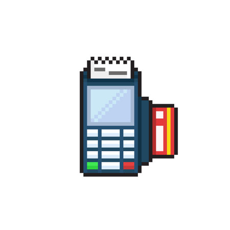 Payment terminal with credit card. Pixelated icon. Vector illustrationのイラスト素材