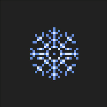 Snowflake pixel art icon. Snowflake vector icon isolated on black backgroundのイラスト素材