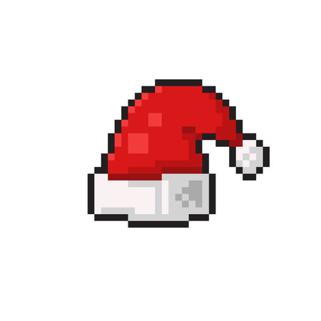 Pixel art christmas hat isolated on white background. Vector illustration.のイラスト素材