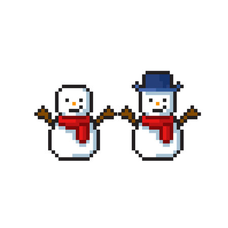 Pixel art snowman icon isolated on white background. Vector illustration.のイラスト素材