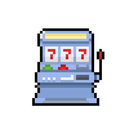 Slot machine pixel art icon. Vector illustration of slot machine isolated on white background.のイラスト素材
