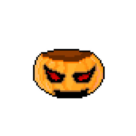 Pixel art pumpkin head isolated on white background. Halloween pixel art vector illustration.のイラスト素材