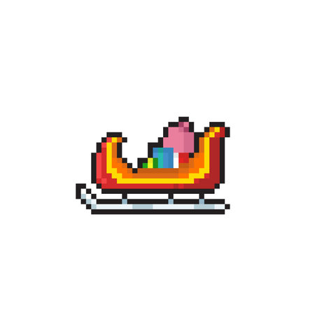 santa train pixel art icon isolated on white background. Vector illustrationのイラスト素材