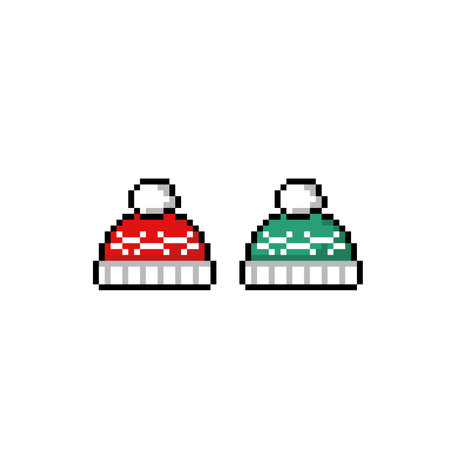 Pixel art pixelated warm cap. Vector illustration. Isolated on white background.のイラスト素材